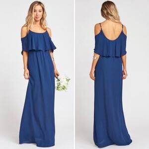 show me your mumu caitlin ruffle maxi dress navy chiffon lined as mini small